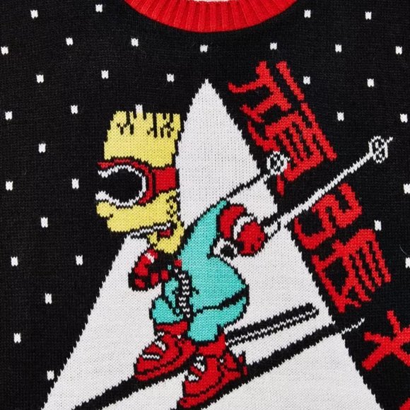 The Simpsons Bart Skiing Knit Christmas Sweater 2018 Junk Food Ugly Sz L - Picture 2 of 8